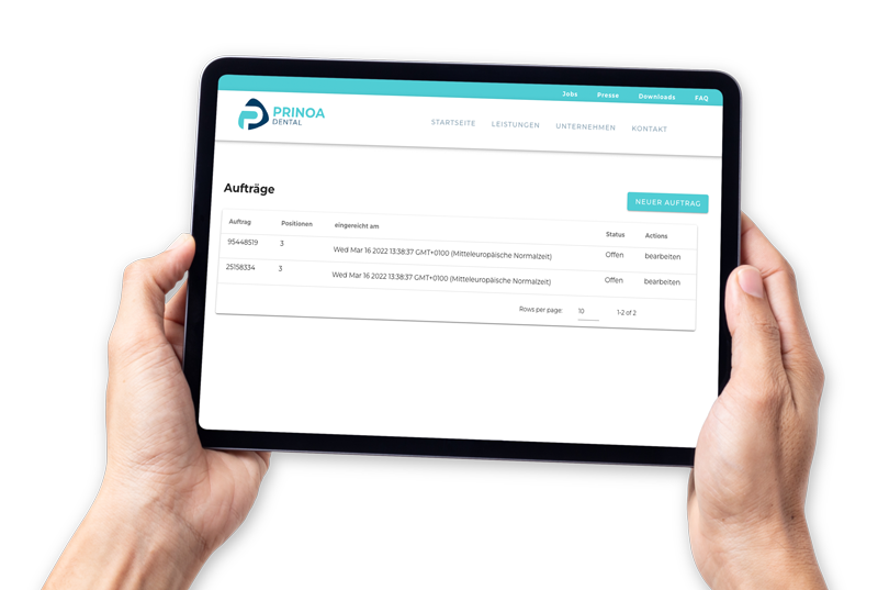 Kundenportal Prinoa auf Tablet